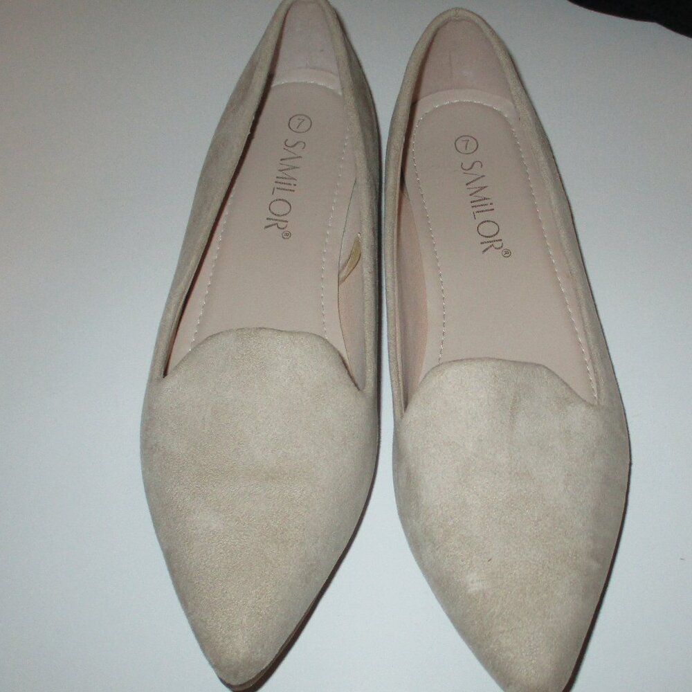 Ballet Flats Samilor Tan Light Brown Faux Suede Slip-On Shoes Sz 7 Pointed Toes